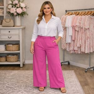 Ann Taylor Pants Size 10 Magenta Pleated Wide Leg High Rise Office EUC